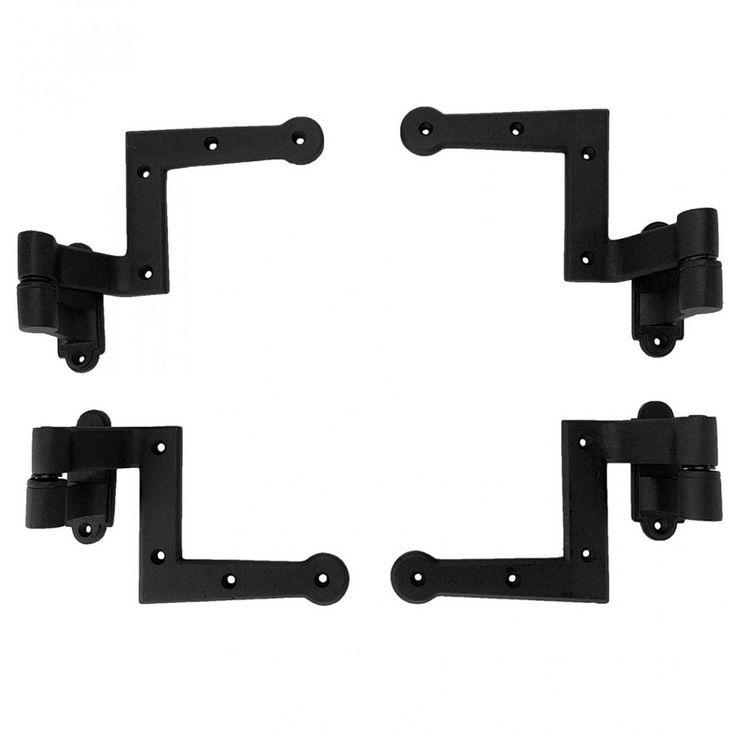 four pieces of black iron furniture hardware on a white background with clippings for the handles