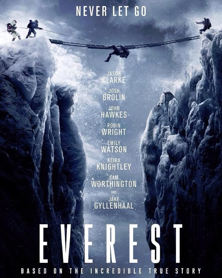 the movie poster for ever rest with two people hanging from a rope over a cliff