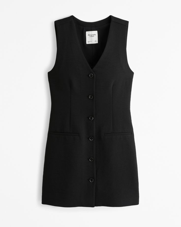 Women's The A&F Mara Vest Mini Dress | Women's Dresses & Jumpsuits | Abercrombie.com Sleeveless Vest Dress, Abercrombie And Fitch Dress, Bigger Bust Outfits, Rihoas Dress, Black Dress With Blazer, Dress With Shirt Underneath, Abercrombie Dress, White Coat Ceremony, Goth Chic