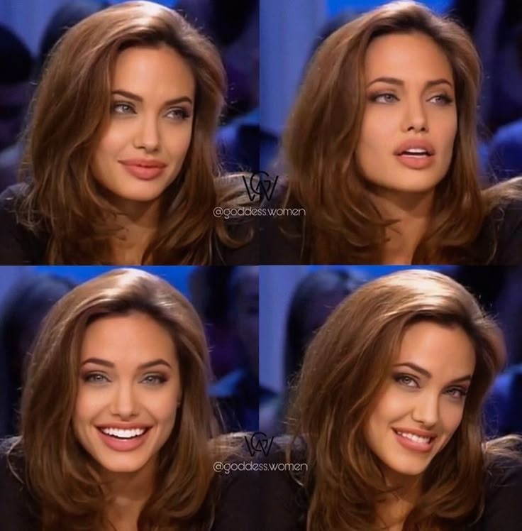 four different pictures of a woman with brown hair