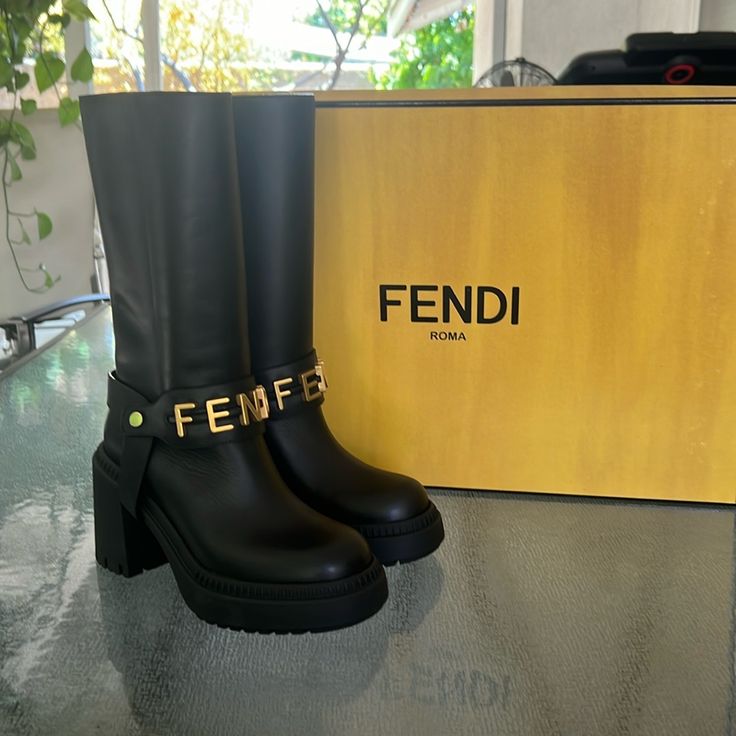 Fendi Biker Boot Brand New With Box And Dust Bag Size 35 Made In Italy Pull On Style Removal Logo Straps Fendi Graph Leather Fendi Stockings, Fendi Boots, Fendi Shoes, Boot Brands, Shoes Heels Boots, Biker Boot, Shoes Women Heels, Heeled Boots, Dust Bag