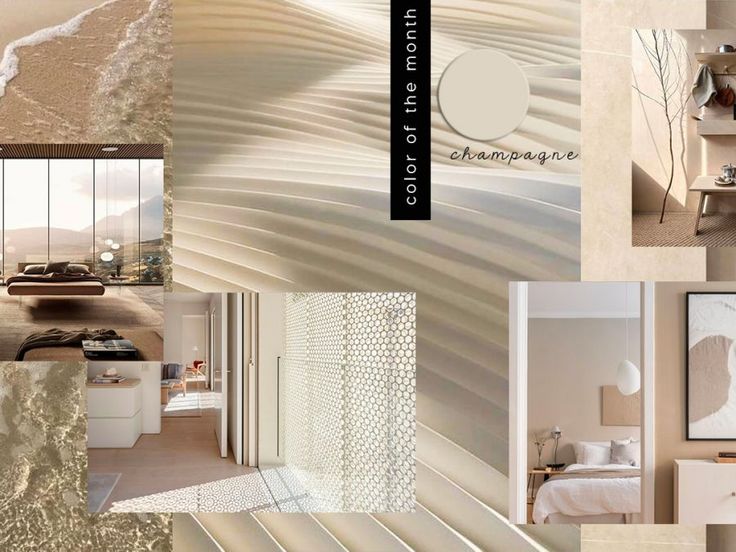 a collage of photos with white and beige colors