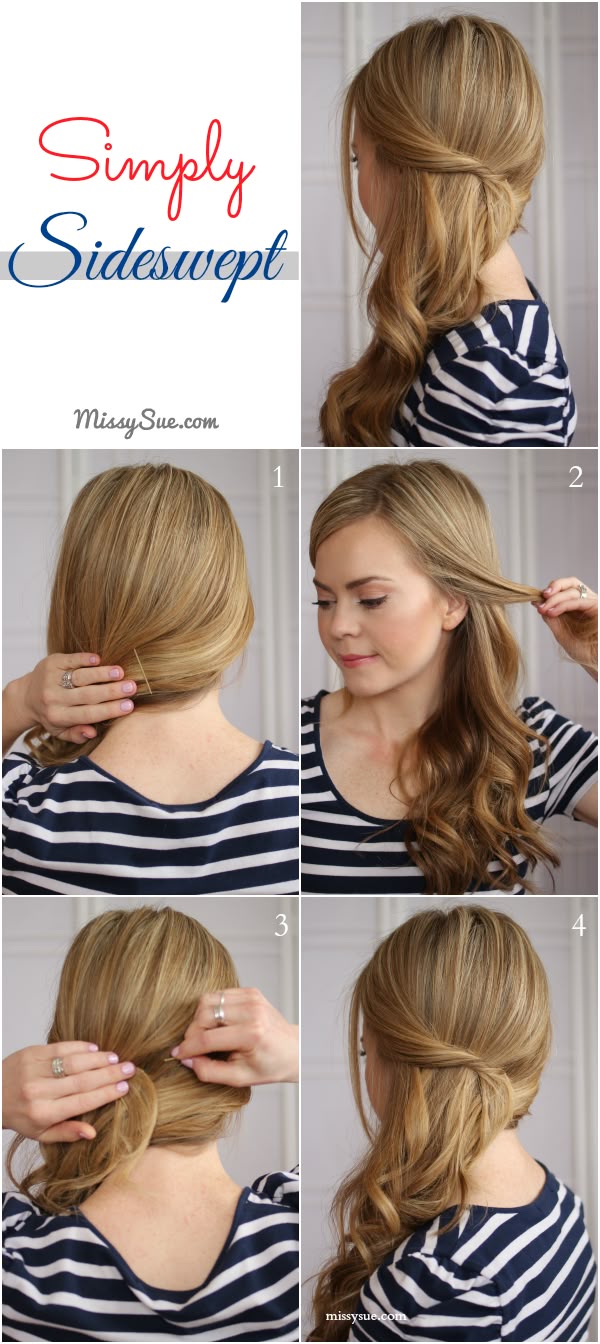 Hairstyle: Easy Side-Swept Waves Tutorial Steps here: http://www.missysue.com/2014/03/easy-side-swept-waves/ How To Side Swept Hairstyles, Easy Side Swept Hairstyles Simple, Side Swept Wedding Hair Tutorial, Easy Side Fishtail Braid, How To Do A Side Fishtail Braid, Hairstyle Bridesmaid, Side Swept Updo, Side Swept Hairstyles, Side Hairstyles