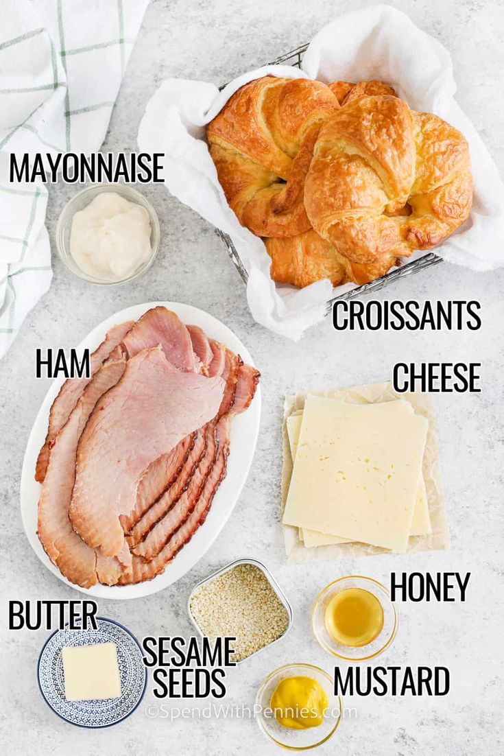 the ingredients to make ham and cheese sandwiches