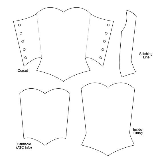 the front and back sides of a paper doll's dress with buttons on it