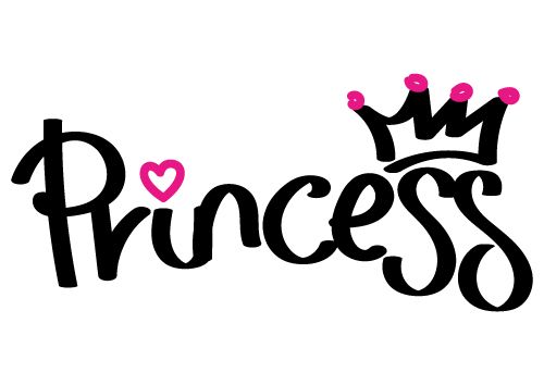 the word princess written in black and pink with a crown on it's head