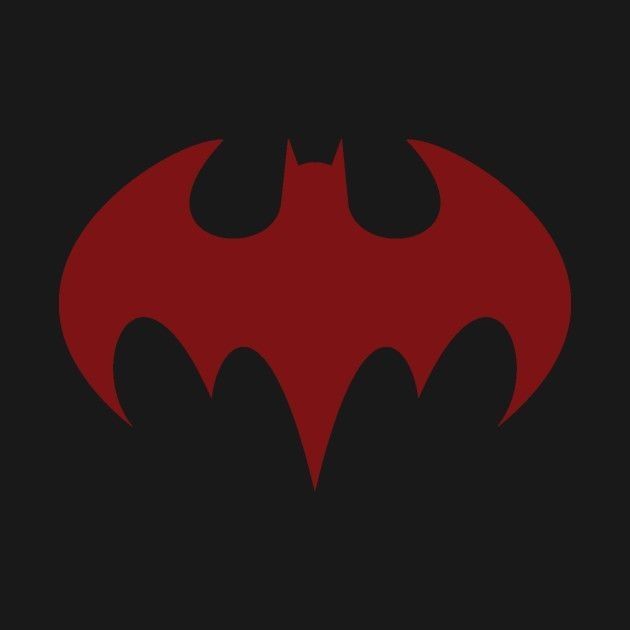 the batman symbol is shown in black and red