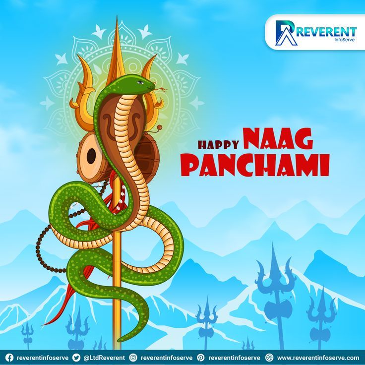 a happy naag panchami greeting card with a green snake on a stick