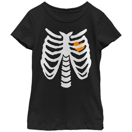 No bones about it, all the ghosts and ghouls are trying to get their paws on the Lost Gods Skeleton Rib Cage Love Black T-Shirt! An orange heart is printed within a rib cage on the front of this spooky black skeleton shirt. Size: L.  Gender: female.  Age Group: kids.  Pattern: graphic. Skeleton Rib Cage, No Bones About It, Black Skeleton, Orange Heart, Gods Girl, Love T, Skeleton Shirt, Halloween Skeleton, Girls Tees