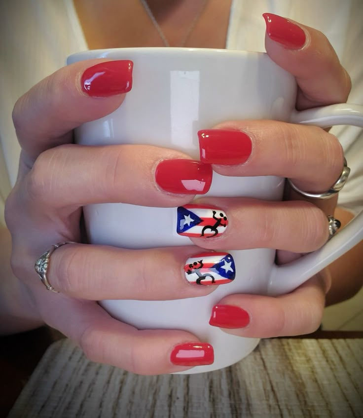 Puerto Rico Acrylic Nails, Panama Nail Designs, Vacation Nails Beach Puerto Rico, Puerto Rico Nails Design Art, Puerto Rican Nails Designs, Puerto Rican Nails Acrylics, Puerto Rico Inspired Nails, Puerto Rican Flag Nails, Cuba Nails Designs