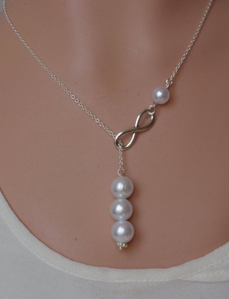 Elegant Infinity Necklace For Party, Infinity Necklace With Adjustable Chain For Wedding, Elegant Lariat Necklace For Mother's Day, Elegant Lariat Necklace With Adjustable Chain For Mother's Day, Adjustable Infinity Necklace For Wedding, قلادات متدلية, Collar Necklaces, Pearl Lariat, Diamond Initial Necklace