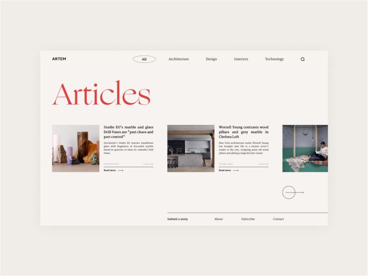 the article articles page is displayed in red and white, with images of furniture on it