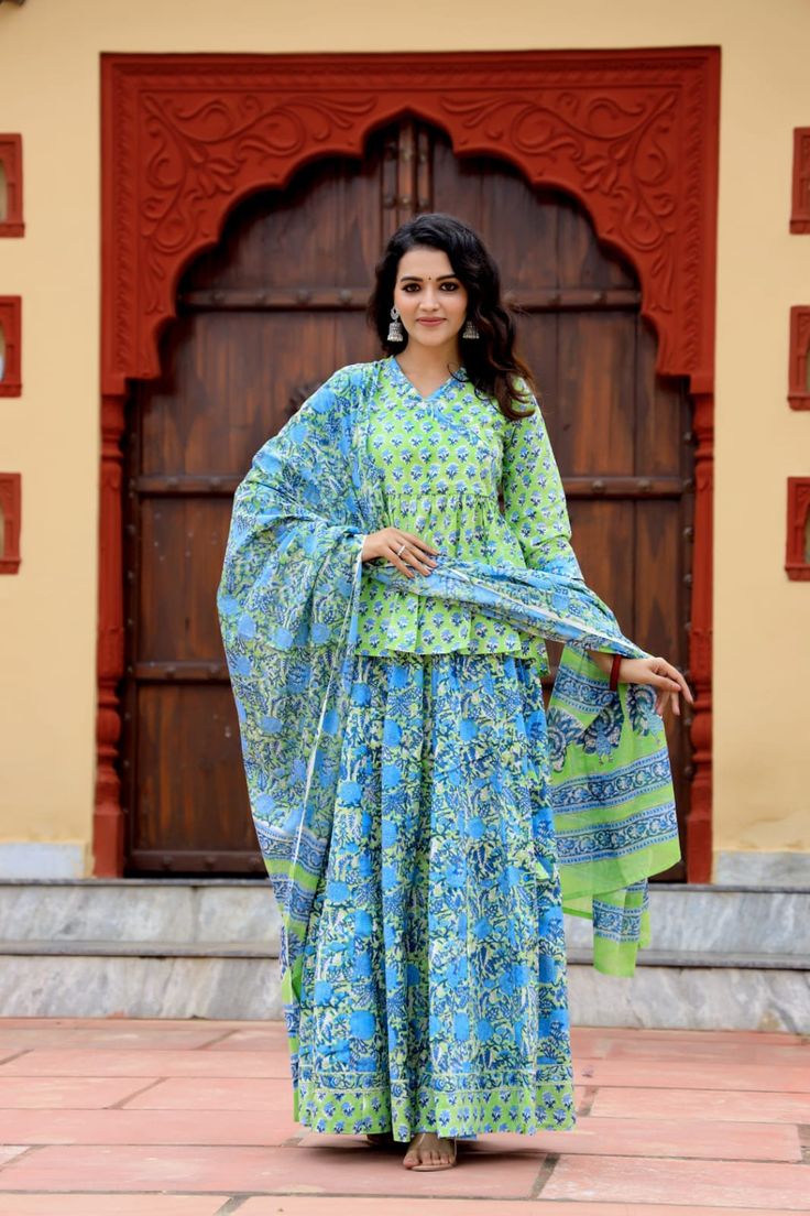 Traditional Hand Block Print Designer Lehenga Choli with Pure Cotton Dupatta Diwali Block Print Traditional Choli, Navratri Semi-stitched Block Print Traditional Wear, Traditional Block Print Navratri Dresses, Navratri Festive Block Print Dress, Diwali Blue Block Print Dupatta, Crop Top Lehenga, Crop Top Dress, Designer Lehenga Choli, Saree Styles