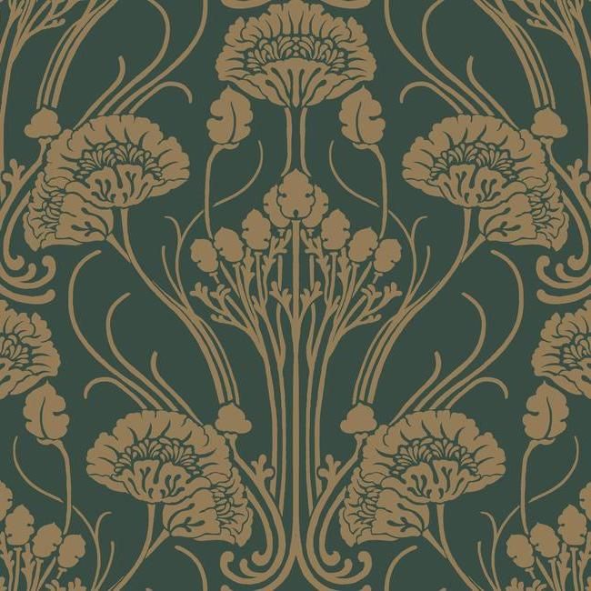 sample nouveau damask wallpaper in green and gold from the deco collection by antonina vella for york wallcoverings 1 Papier Peint Art Nouveau, Art Nouveau Wallpaper, Motifs Art Nouveau, Design Art Nouveau, Wallpaper Warehouse, Green Art Deco, Wallpaper Textured, Deco Wallpaper, York Wallpaper