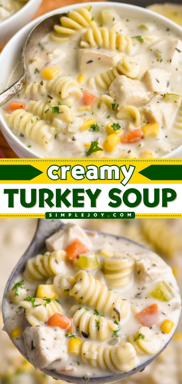 This Turkey Soup Recipe is the perfect way to use up your leftover turkey. Made with simple ingredients, this creamy soup is so comforting and delicious. Turkey Hamburger Soup, Leftover Turkey Tortilla Soup, Ground Turkey Soup Recipes Easy, Creamy Ground Turkey Soup, Recipes With Turkey Broth, Creamy Turkey And Rice Soup, Hearty Turkey Soup, Turkey Leftover Recipes Soup, Leftover Turkey Soup Recipes Crock Pot