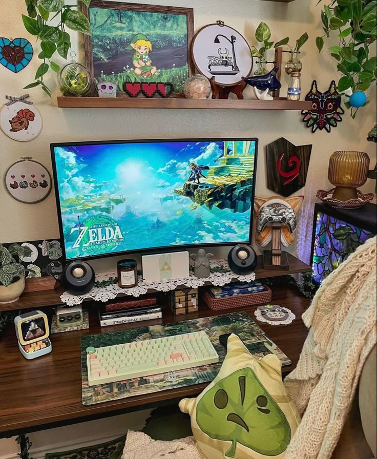 a desktop computer sitting on top of a wooden desk