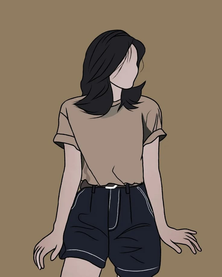 a drawing of a woman in shorts and a t - shirt with her hands on her hips