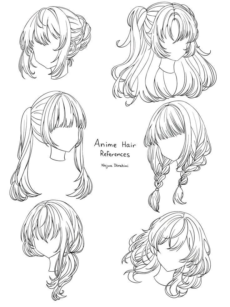 an anime hair reference sheet with different hairs styles