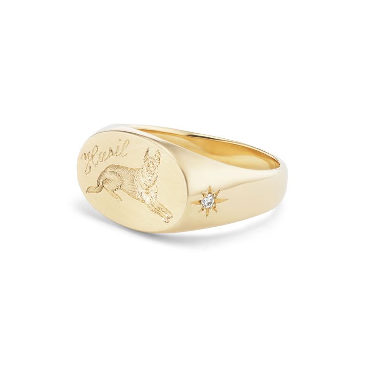 Oval Signet with Hand Engraved Pet - Fewer Finer Signet Ring Engraving, Oval Signet Ring, 2024 Wishlist, Watch Engraving, Gold Signet Ring, Classic Wardrobe, Unique Jewelry Designs, Ring Style, Metal Clay