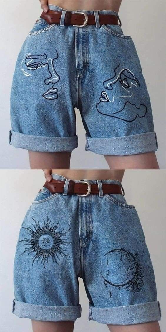 Custom Jeans Diy, Painted Clothes Diy, Clothes Embroidery Diy, Diy Clothes Design, Denim Diy, Painted Clothes, Jeans Diy, Wedding Guest Outfit Summer, Clothes Diy