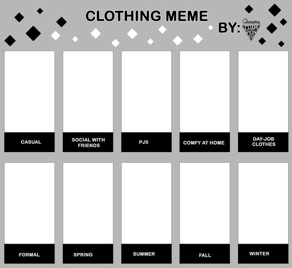 the clothing meme is shown in black and white, with squares on each side