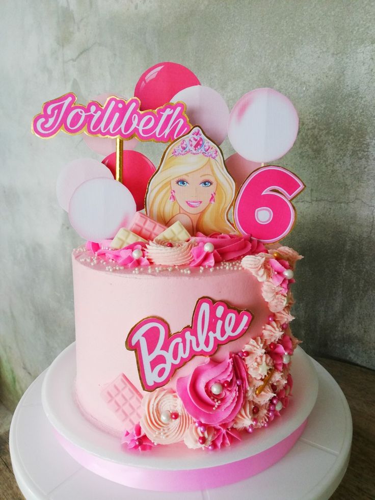 Cake Design For Girls Kids, Barbie 4th Birthday Cake Ideas, Barbie Cake 3rd Birthday, Barbie Cake 6th Birthday, Character Cakes For Girls Birthday, Barbie Cake With Doll, Barbie Cake Ideas Birthdays Pink, Barbie Movie Birthday Cake, Barbie Cake 5th Birthday