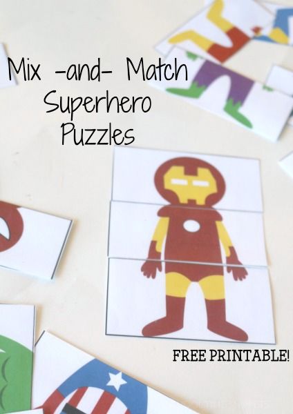 Superhero Mix and Match Puzzles -- Freebie!  My superhero fan will love this! Superhero Lessons, Superhero Preschool, Super Hero Activities, Hero Crafts, Superhero Crafts, Superhero Classroom, Super Hero Theme, Summer Preschool, Busy Bags