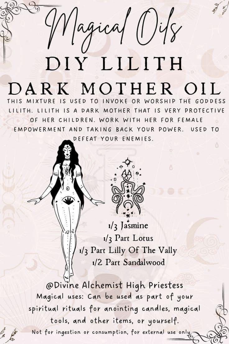 Taking Back Your Power, Lillith Goddess, Lilith Goddess, Magick Oil, Goddess Lilith, Wicca Recipes, Dark Mother, Goddess Magick, Wiccan Magic