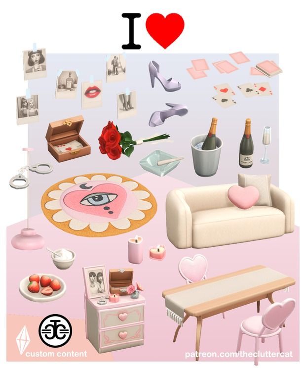 i love valentine's day card with pink furniture and decorations