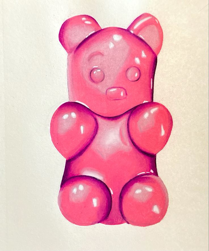 a drawing of a pink teddy bear on a white background