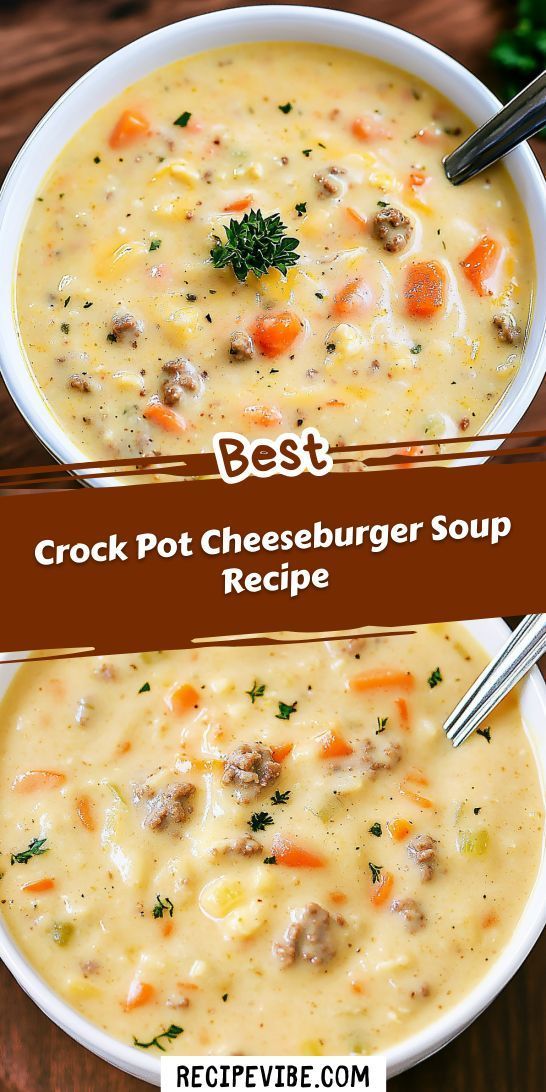 two bowls of crock pot cheeseburger soup