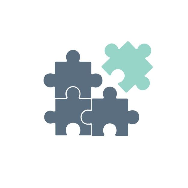 two pieces of puzzle sitting next to each other on top of a white background with blue and green colors