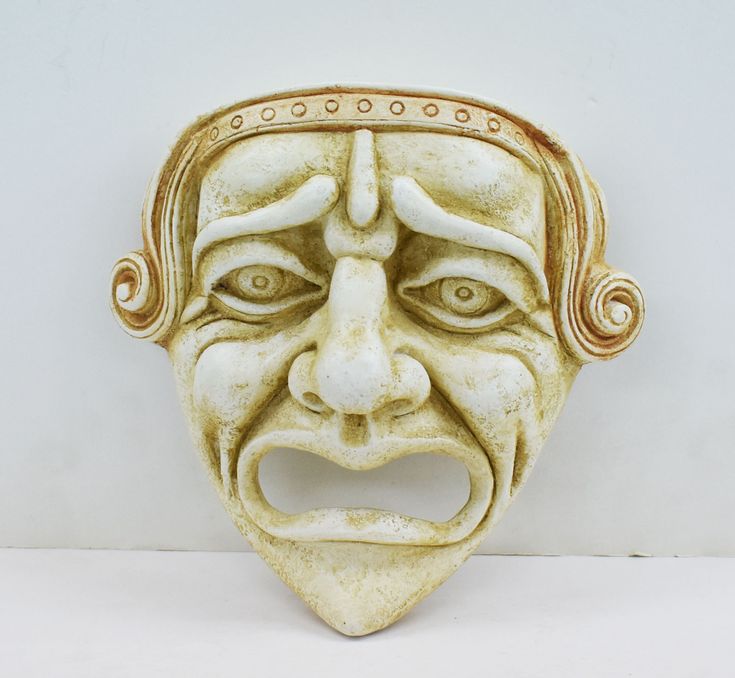 Small Ancient Greek Theatrical Mask of Tragedy-Drama-Handcrafted in Greece Details: Condition: New, Handmade in Greece Material: Casting stone Height: 18 cm - 7 inches Width: 19 cm - 7.5 inches Weight: 1 kg Athenian tragedy the oldest surviving form of tragedy is a type of dance-drama that formed an important part of the theatrical culture of the city-state. Having emerged sometime during the 6th century BCE, it flowered during the 5th century BCE and continued to be popular until the beginning Greek Drama Masks, History Presentation, Theatrical Mask, Ancient Greek Theatre, Drama Masks, Hellenistic Period, Life Drawing Reference, Caricature Sketch, Theatre Masks