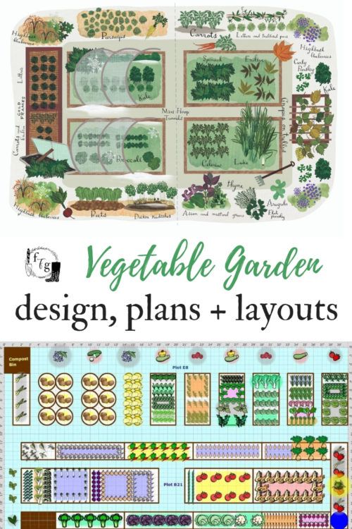 the vegetable garden design plans and layouts are shown in two different colors, including green