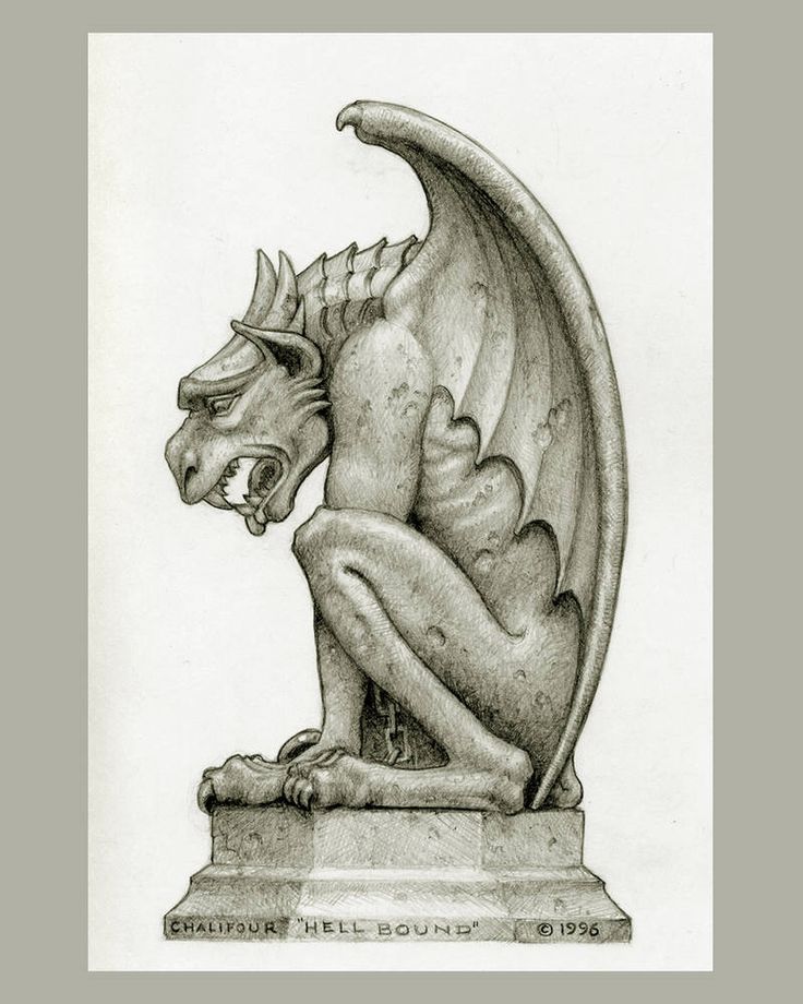 a drawing of a gargoyle sitting on a pedestal