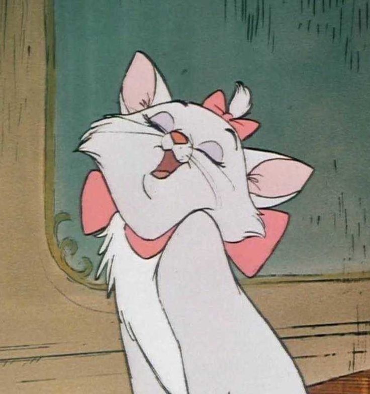 an animated image of a white cat with pink bow on it's head looking out the window