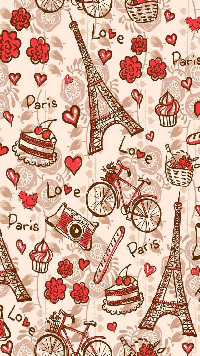 an image of the eiffel tower with hearts and flowers on it's fabric