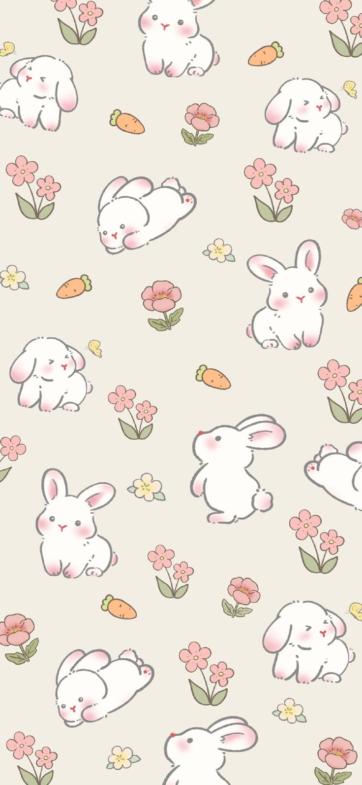 an image of rabbits and flowers on a beige background