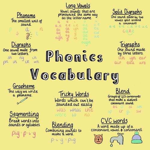 a poster with the words phonics and vocably written in different languages