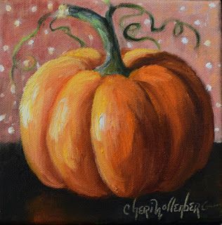 a painting of a pumpkin on a table