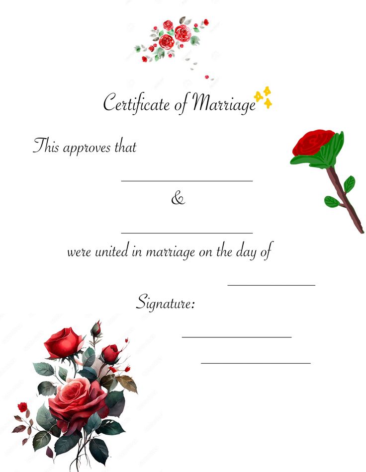 a marriage certificate with roses and leaves on the front, in white paper that says'this appears that & we were united in marriage on the day of supaturee