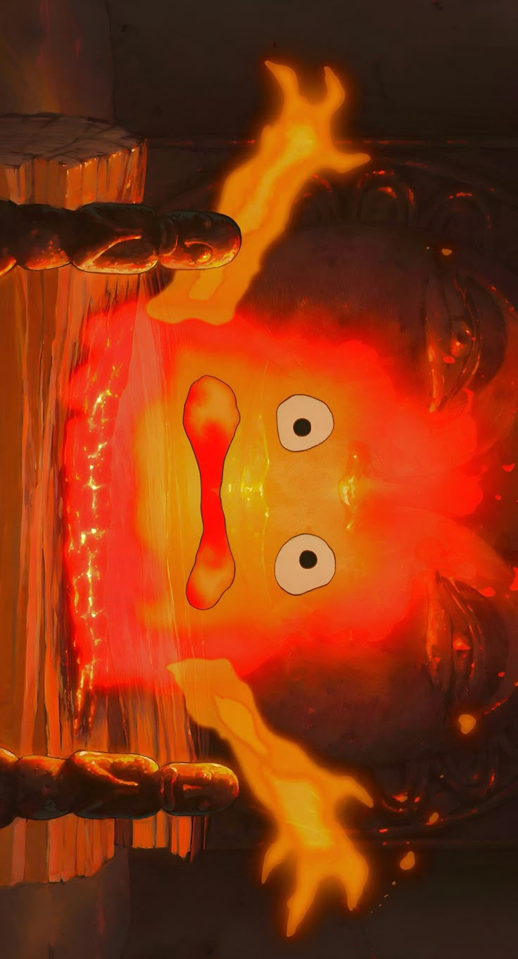 a cartoon character with fire coming out of his face and hands in front of him