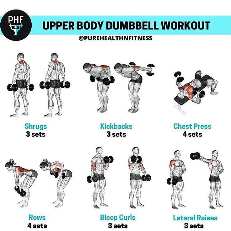 the upper body dumbbell workout is shown in this image, and shows how to do it