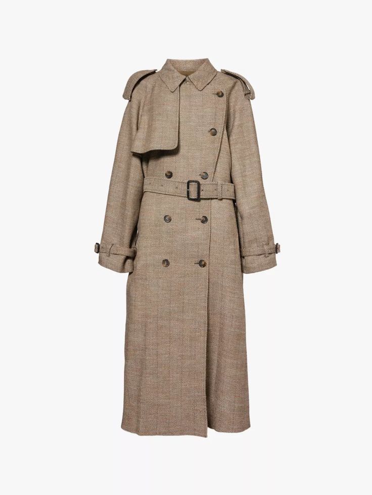 Herringbone Pattern, Herringbone, Stella Mccartney, Wool Blend, Trench Coat, Relaxed Fit, Wool, Pattern