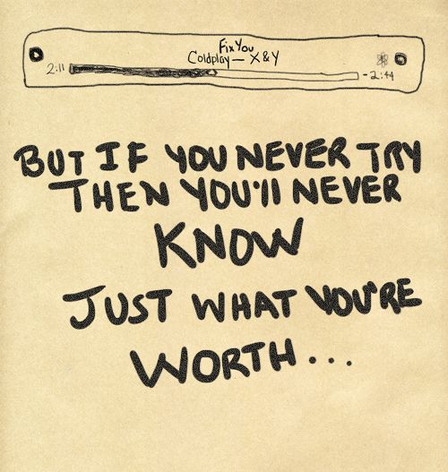 a piece of paper with writing on it that says, but if you never tin then you'll never know know just what were worth