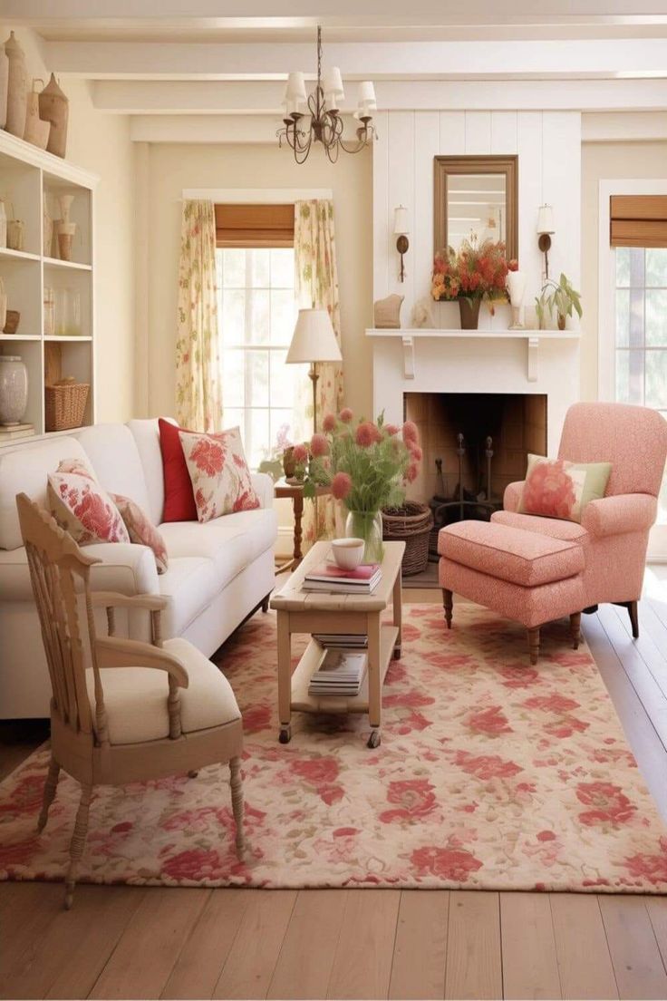 a living room filled with furniture and a fire place