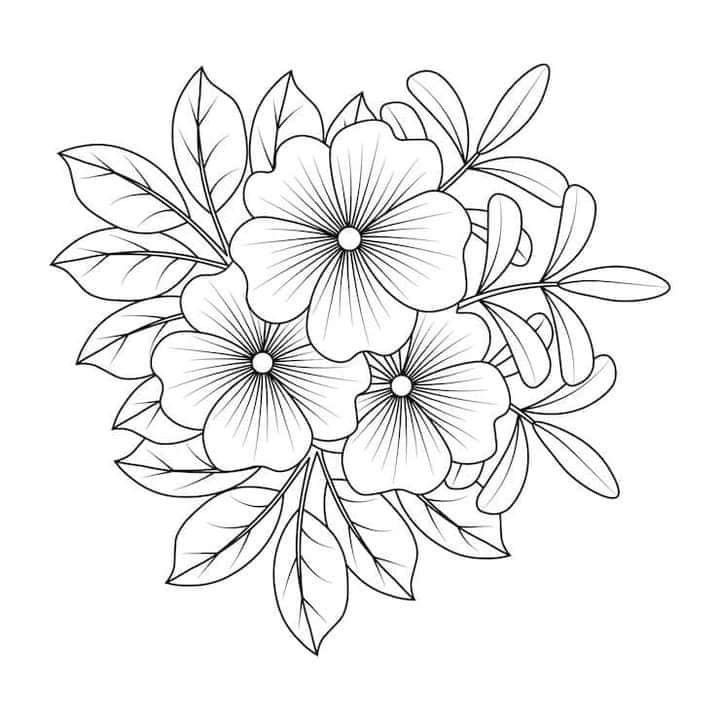 a bouquet of flowers with leaves and petals in black and white on a white background