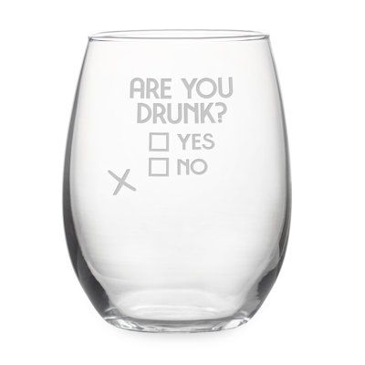 an empty wine glass with the words are you drunk? and yes no on it