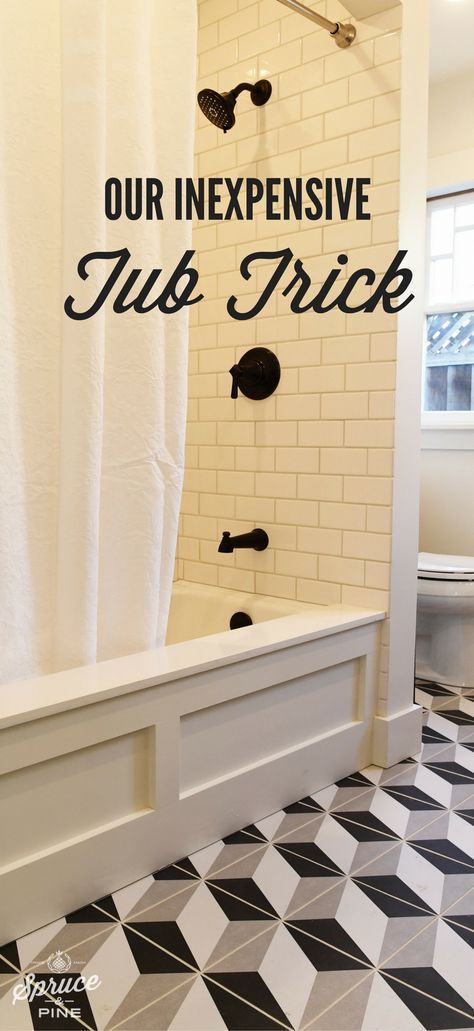 a bathroom with a black and white checkered floor, shower curtain, and tub