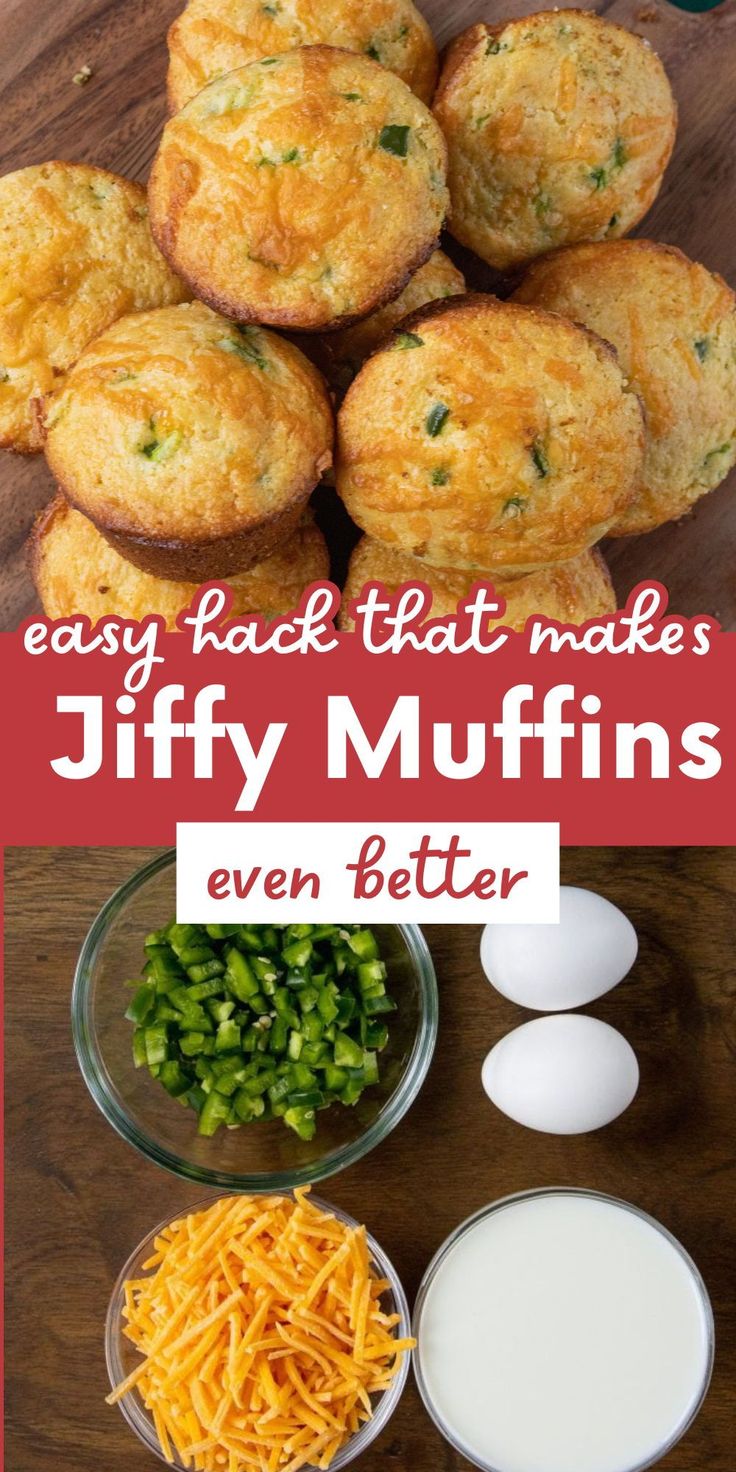 an image of different types of muffins with cheese and other ingredients on the side